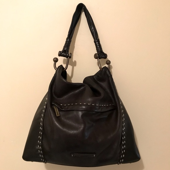 BCBGMaxAzaria Signature Black Leather Hobo Bag - Picture 2 of 12